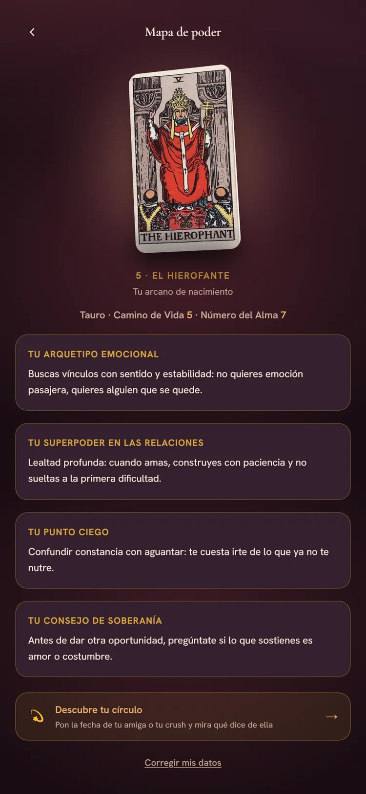 Tu arcano de nacimiento, leído